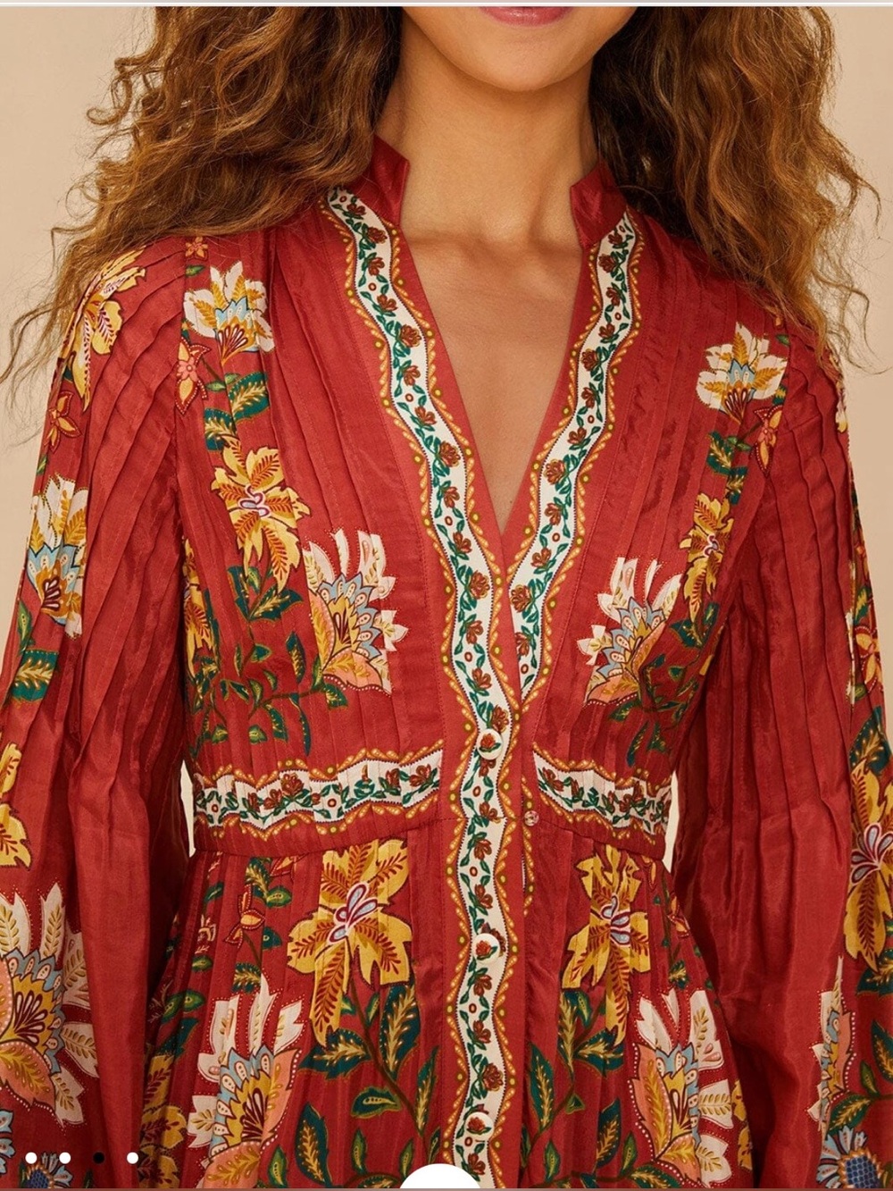 Farm Rio Red Garden Delight Long Sleeve Midi Dress size M runs small - Picture 3 of 13